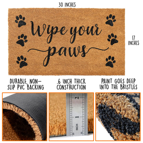 MAINEVENT Wipe Your Paws doormat features a non-slip PVC backing for stability.