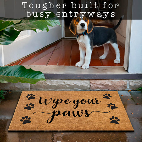 MAINEVENT Wipe Your Paws welcome mat adds daily humor to your entry.