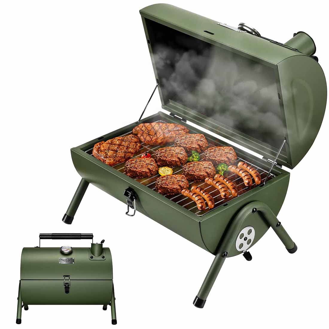 MAISON HUIS adjustable smoker grill with lid thermometer for precise outdoor cooking
