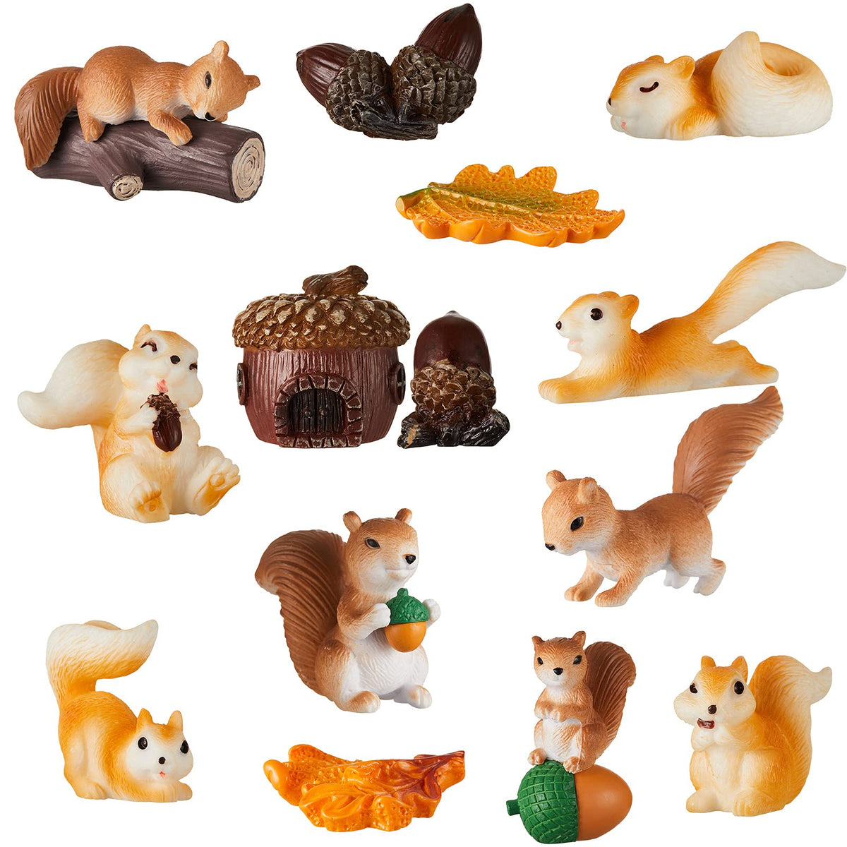 Maitys miniature squirrel figurines with pine cones add playful garden charm