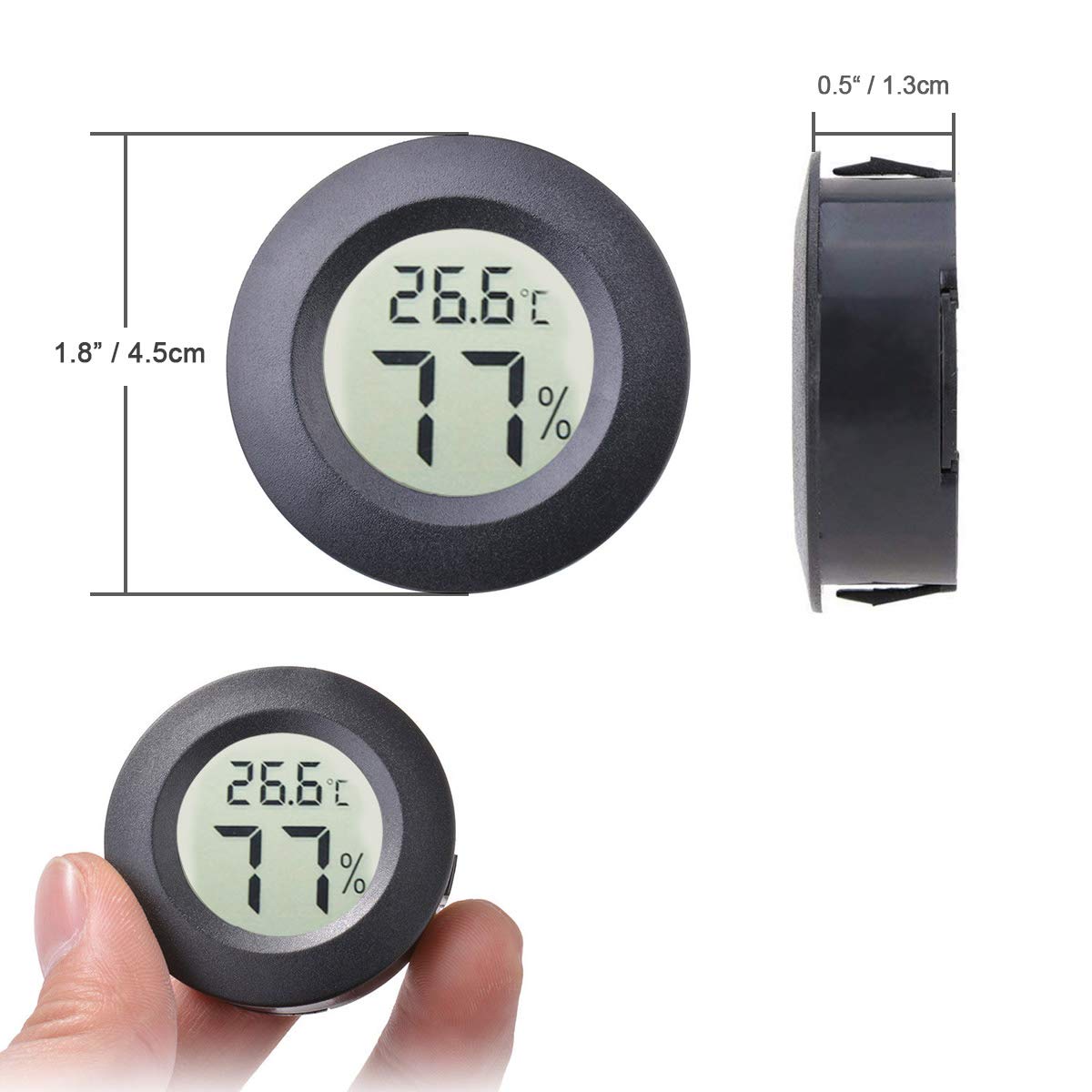 Maiweitong digital hygrometer display close-up with clear readings and compact design.