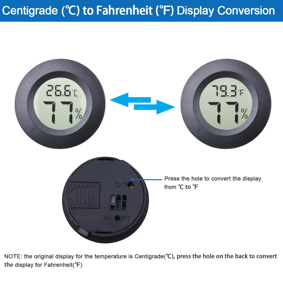Maiweitong Fahrenheit-Celsius switchable display enables quick readings.