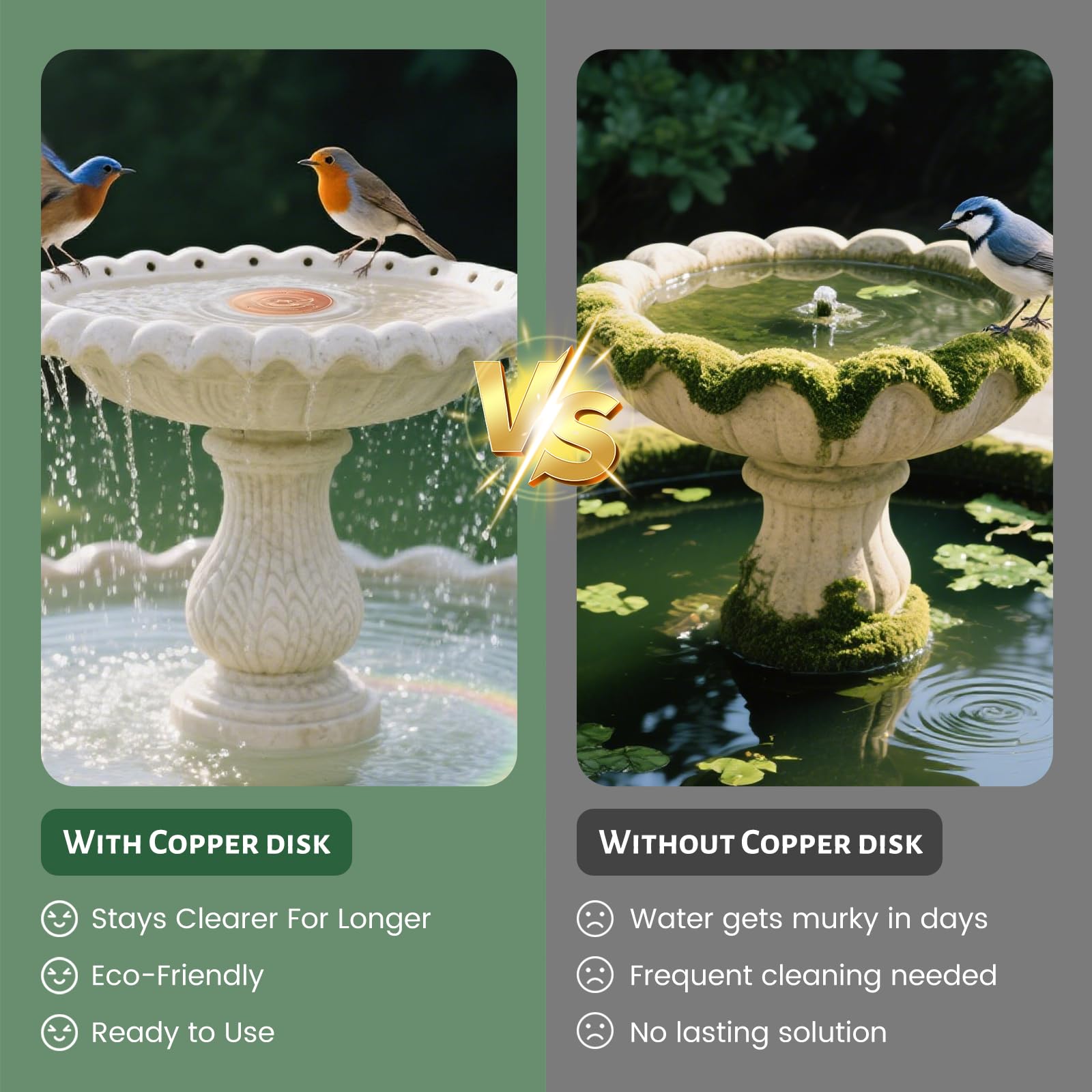 maiwoste Copper Disk triple-point design stabilizes outdoor bowls for active birds.