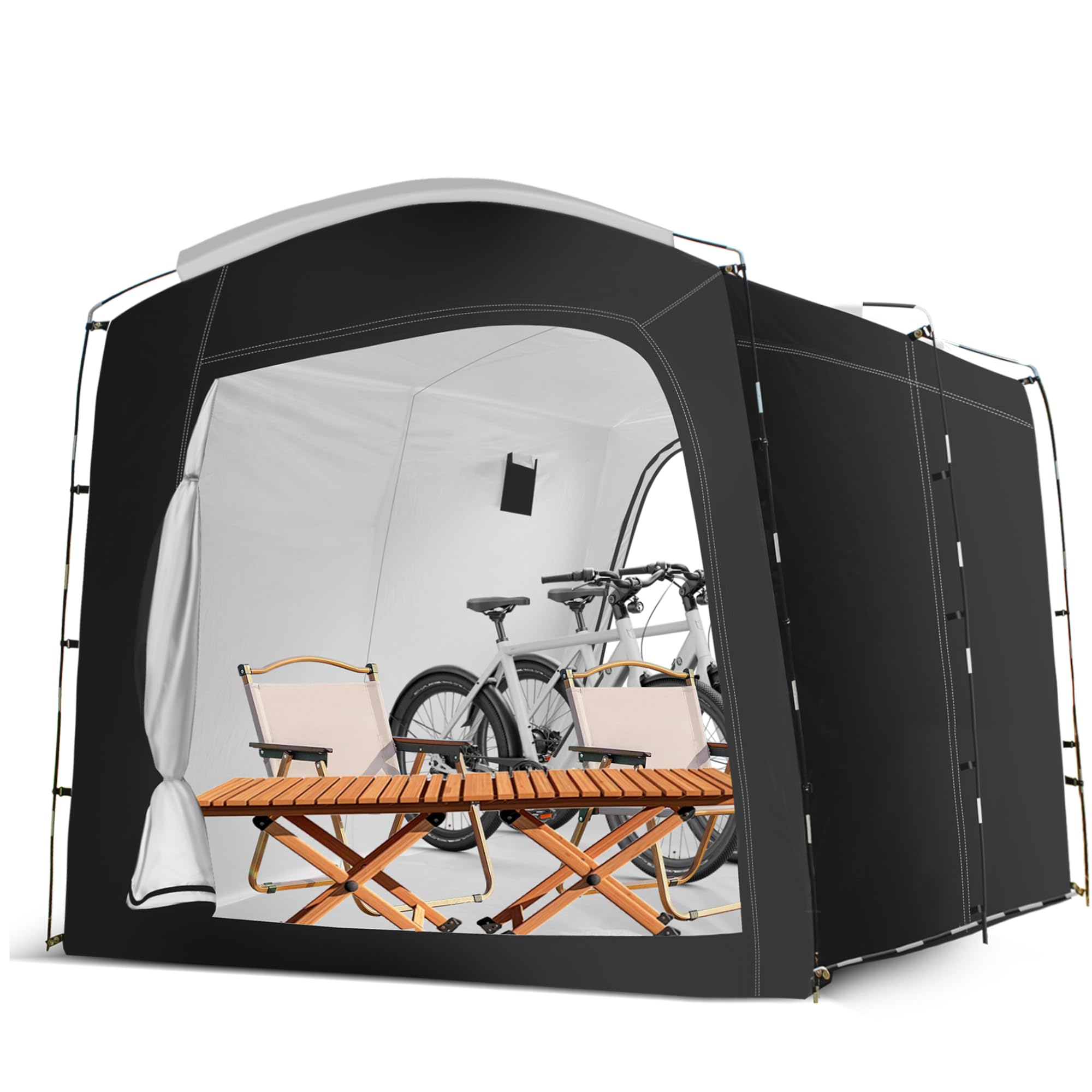 MAIZOA Bike Storage Tent front view shows spacious, accessible bike shelter