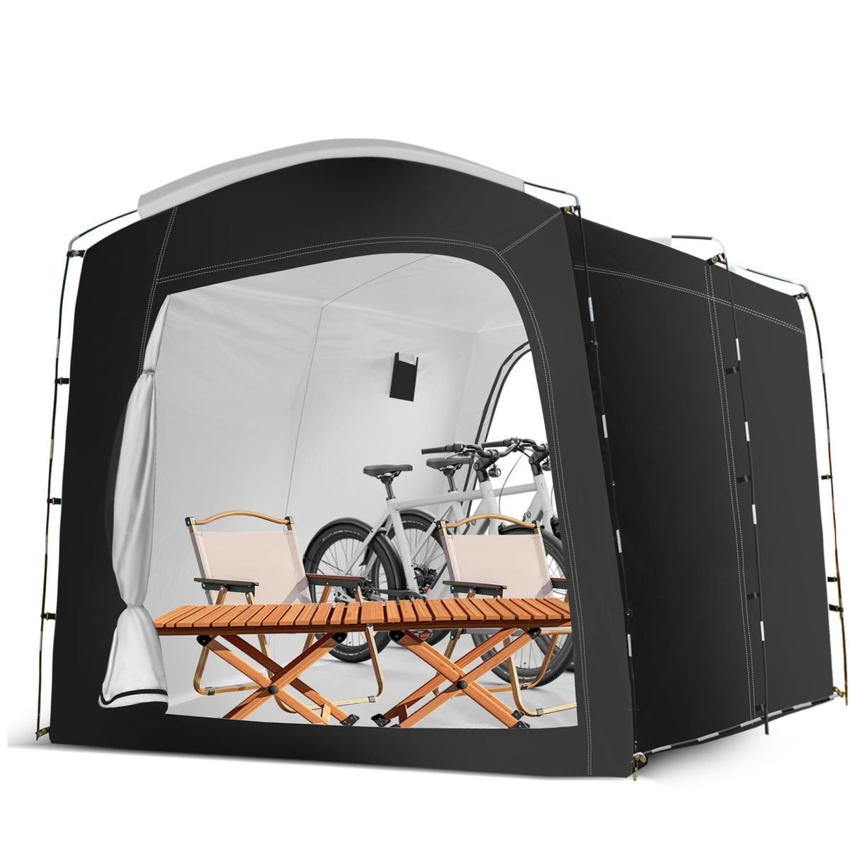 MAIZOA Bike Storage Tent front view shows spacious, accessible bike shelter