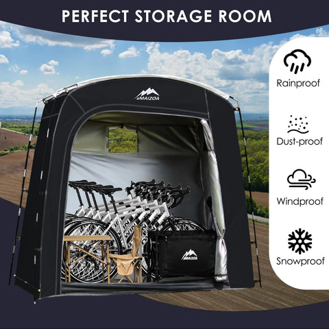 MAIZOA Bike Storage Tent open door demonstrates easy access to bikes and tools