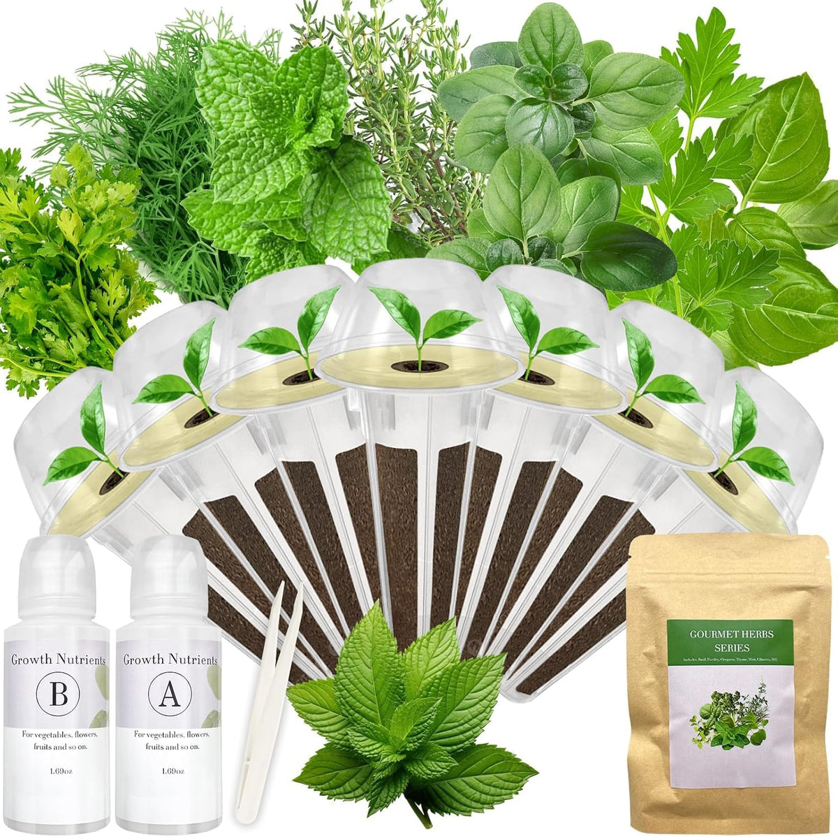 Majero Gourmet Seed Pod Kit contents for a complete hydroponic setup.