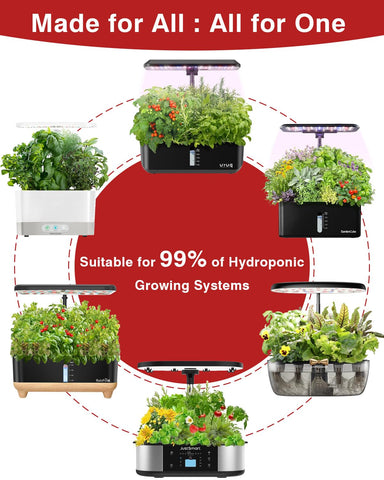 Majero reusable domes, baskets, and foil stickers for a tidy hydroponic setup.