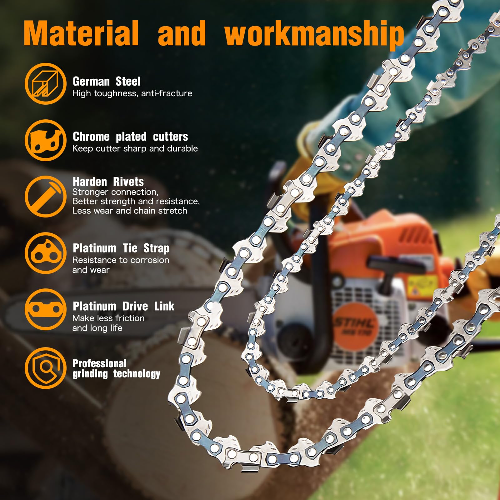 M.A.K German steel rivets strengthen chain links