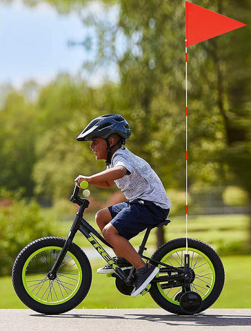 Winwink bike safety flag in action increasing rider visibility on the road.
