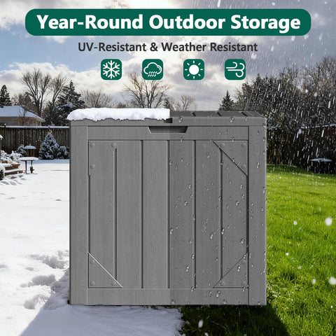 Make Changes 30-gallon box lid used as a sturdy outdoor bench up to 220 lbs.