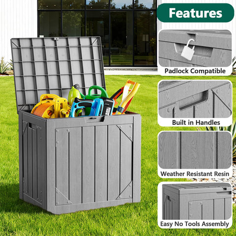 Make Changes storage box with garden tools inside for organized outdoor space.