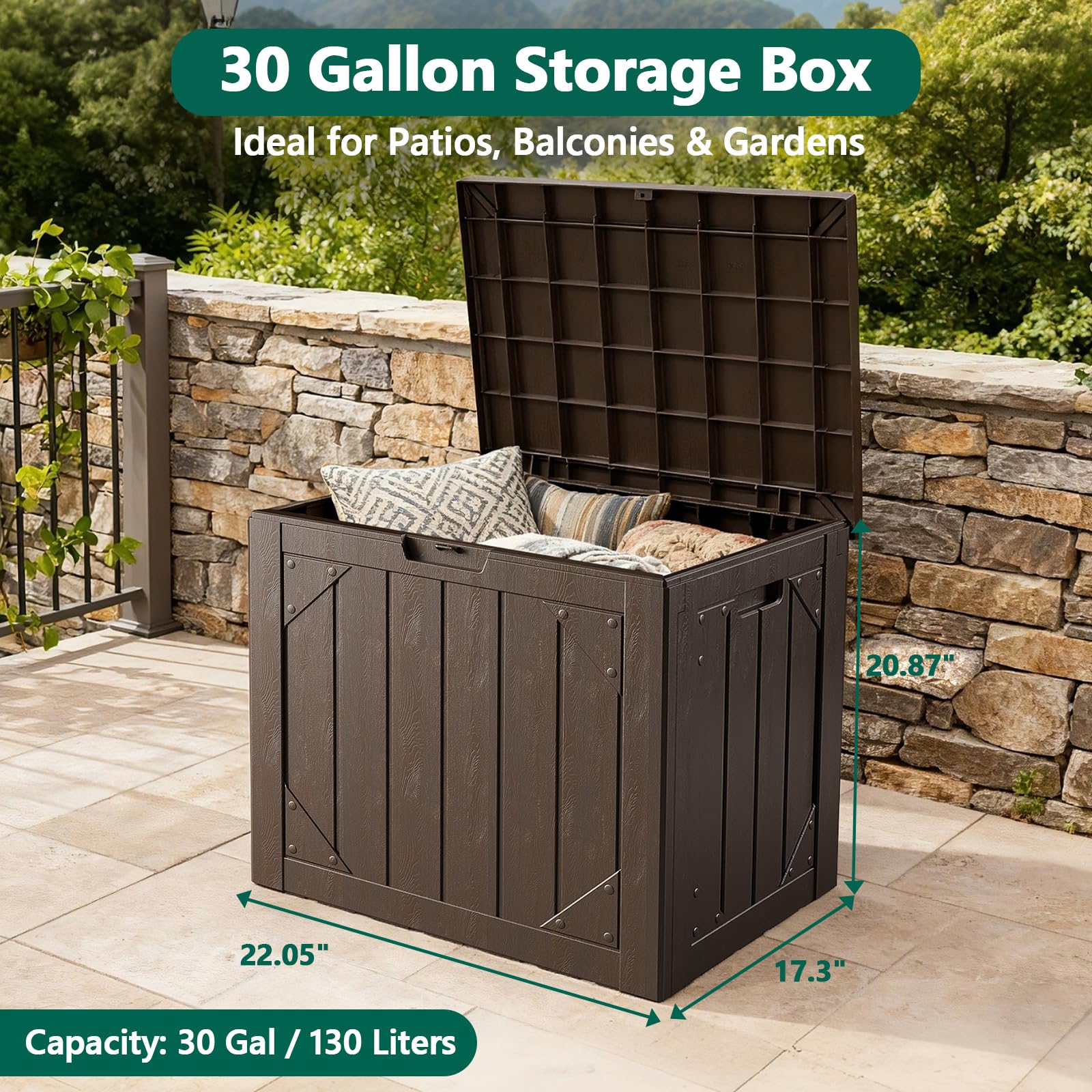 MAKE CHANGES waterproof resin design resists rain and humidity for year-round storage.