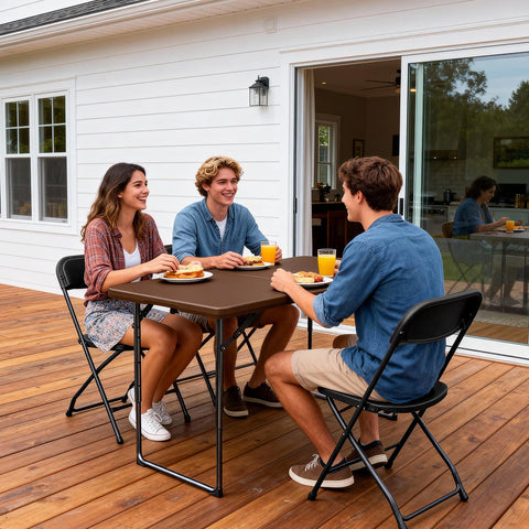 Make Changes folding table adjustable heights enable flexible setup for guests and meals