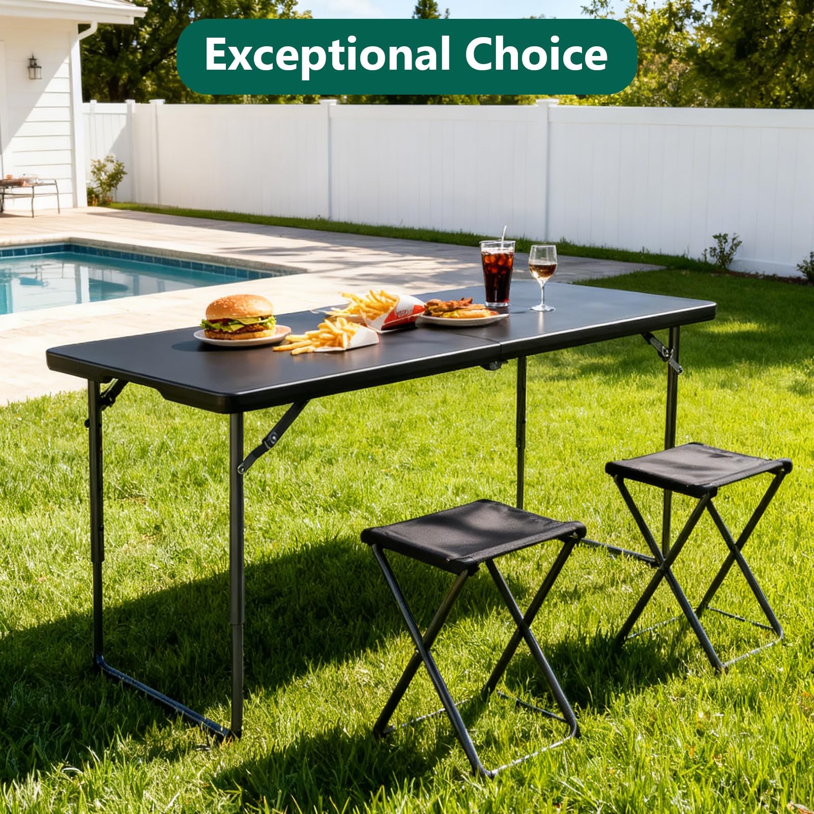MAKE CHANGES folding table adjustable heights 22, 26, and 30 inches for comfort.