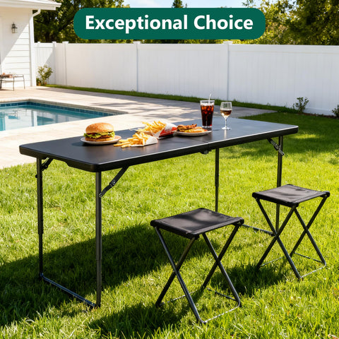 MAKE CHANGES folding table adjustable heights 22, 26, and 30 inches for comfort.