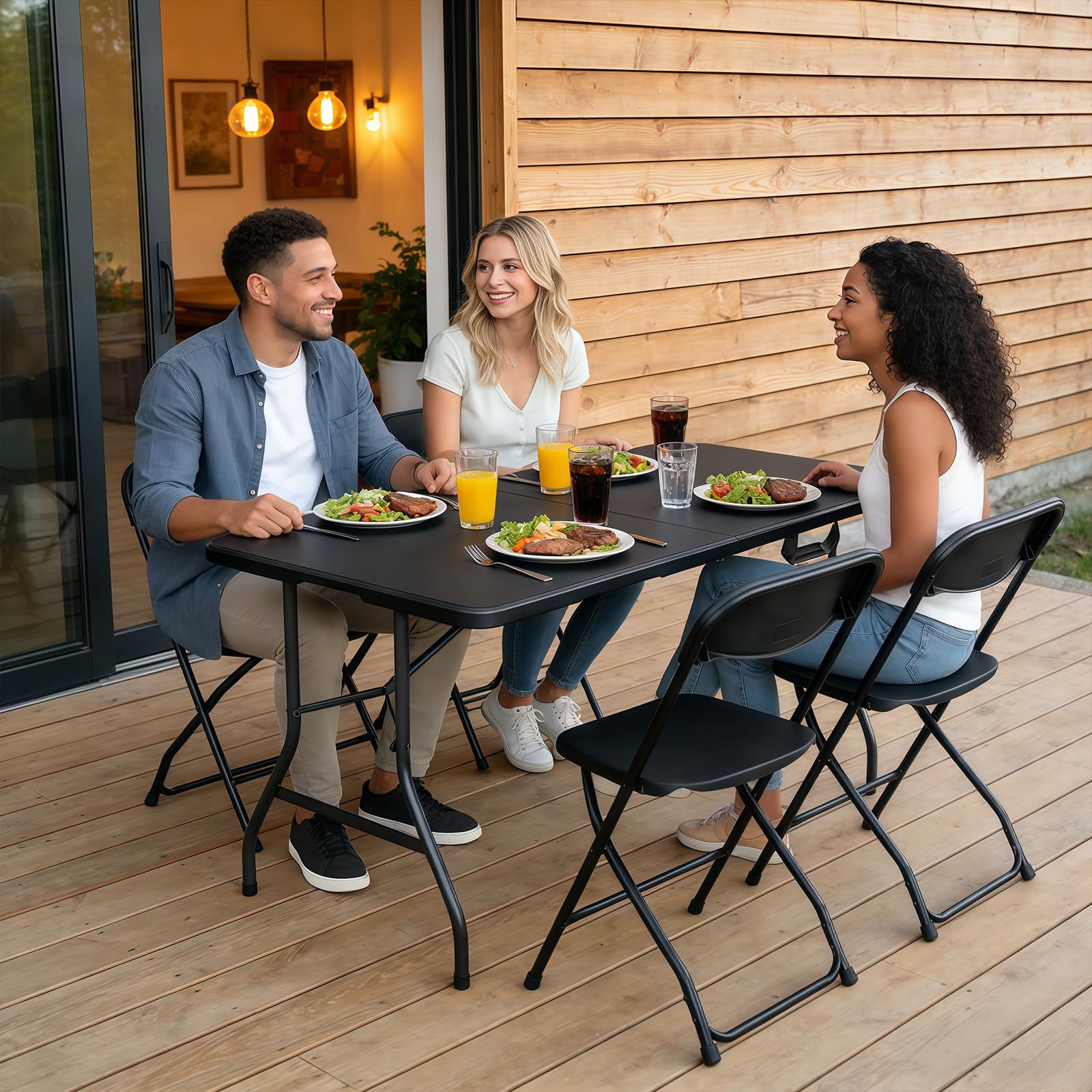 MAKE CHANGES folding table folded compactly for easy storage.