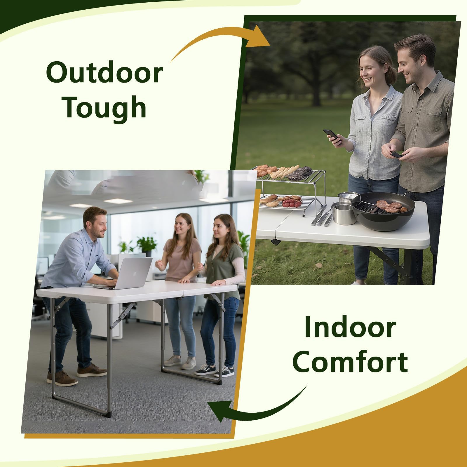 Make Changes folding table half-fold design enables compact storage after events.