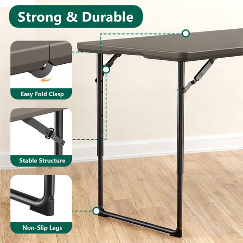 MAKE CHANGES folding table half-fold design makes storage quick and compact.