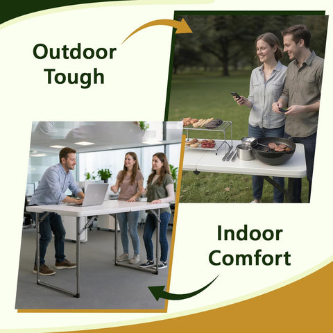 Make Changes folding table half-fold design enables compact storage after events.