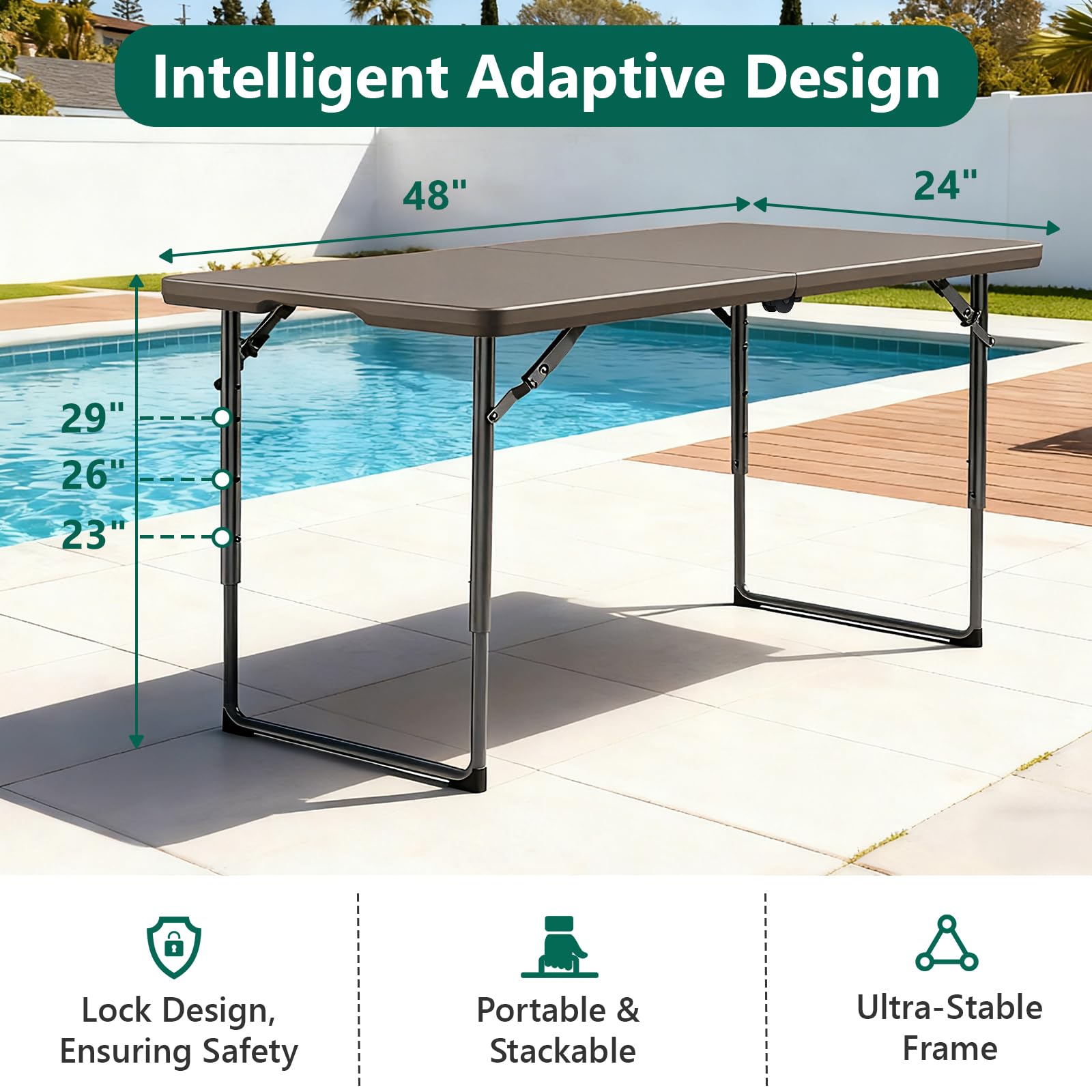 MAKE CHANGES folding table reinforced steel legs provide sturdy support.