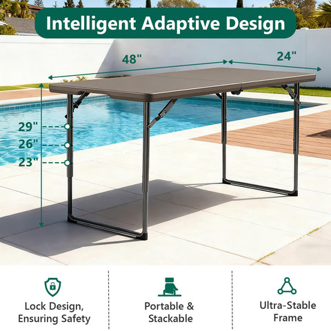 MAKE CHANGES folding table reinforced steel legs provide sturdy support.