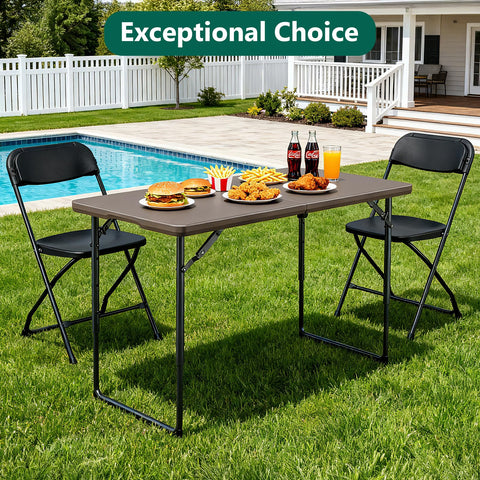 MAKE CHANGES folding table ideal for outdoor dining and casual gatherings.
