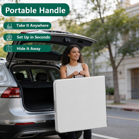 Make Changes folding table outdoors for camping or picnics.