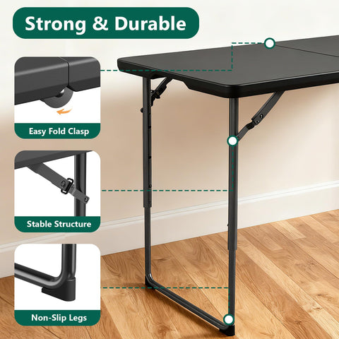 MAKE CHANGES folding table storage-ready fits in closet or trunk.