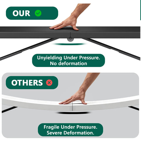 MAKE CHANGES folding table features sturdy steel legs for steady use.