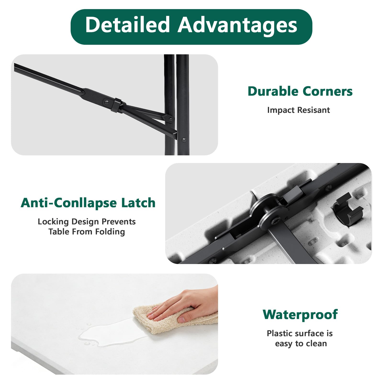Durable white top resists dents and weather exposure.