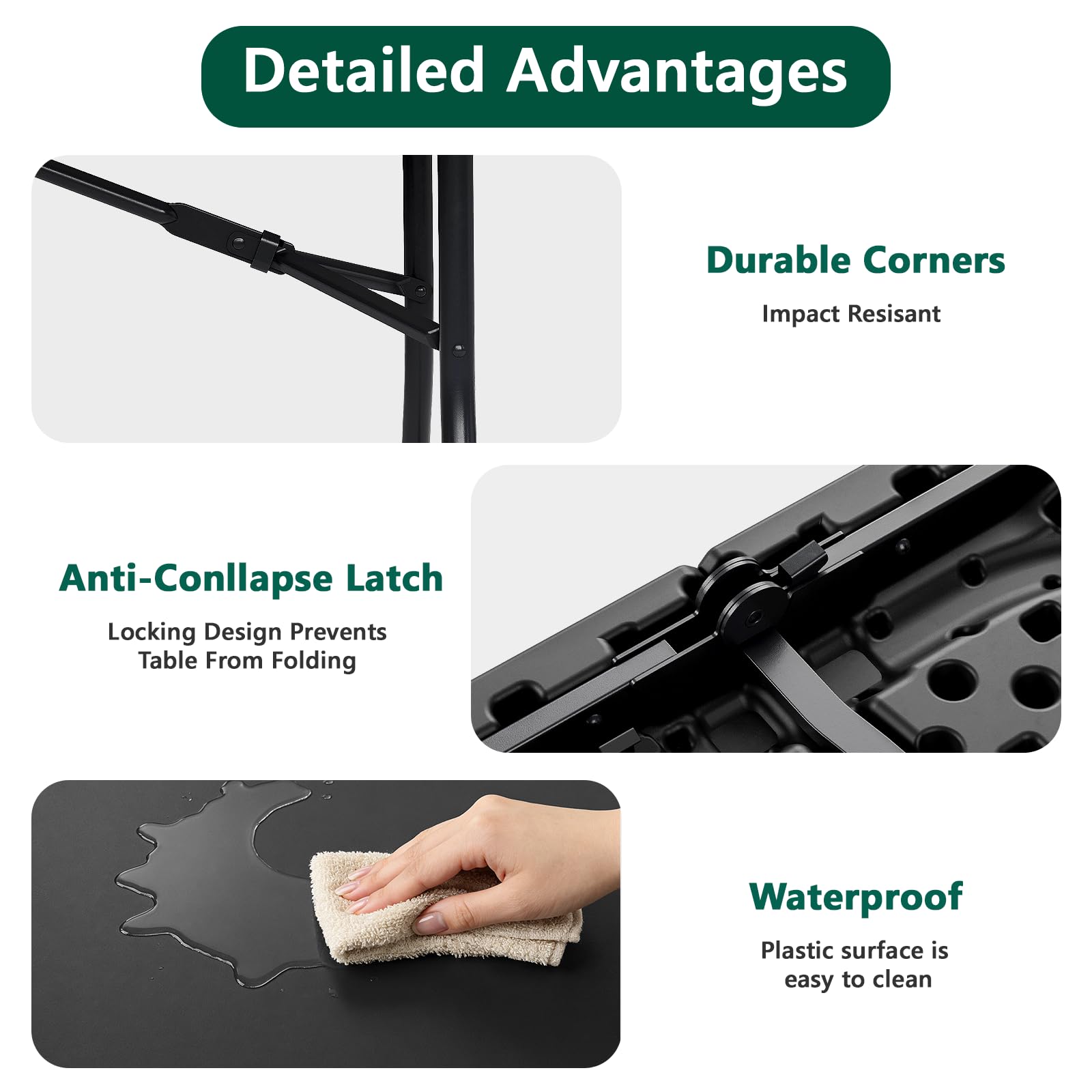 MAKE CHANGES folding table top is waterproof and easy to clean.