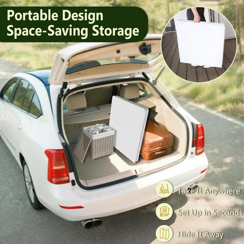 Make Changes folding table waterproof top resists weather and spills.
