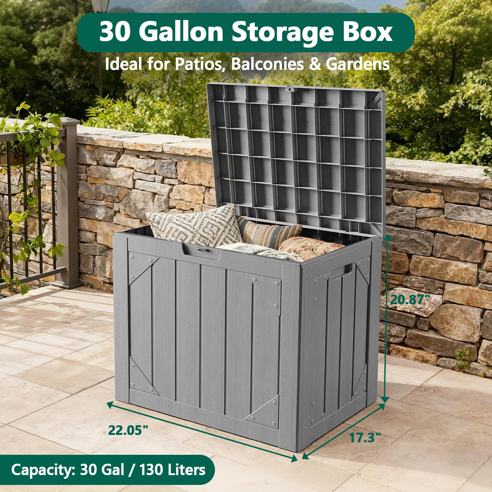 MAKE CHANGES spacious 260-gallon capacity fits pool gear cushions and garden tools