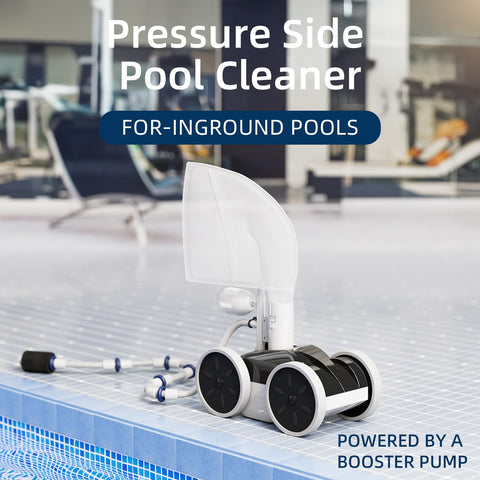 MAKHOON Upgrade pool sweeper side view shows four-wheel stability for reliability