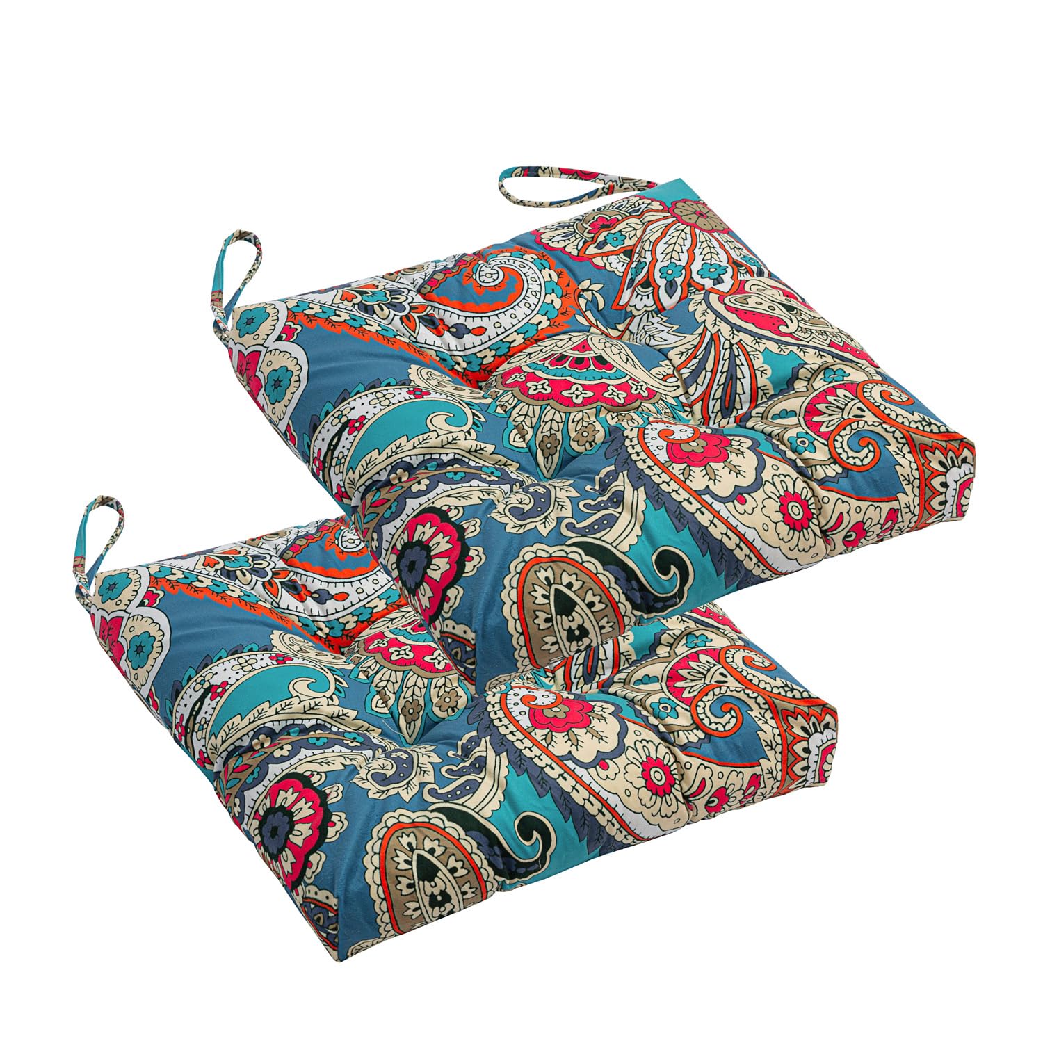 Makimoo blue trumpet flowers pattern cushion enhances outdoor seating comfort