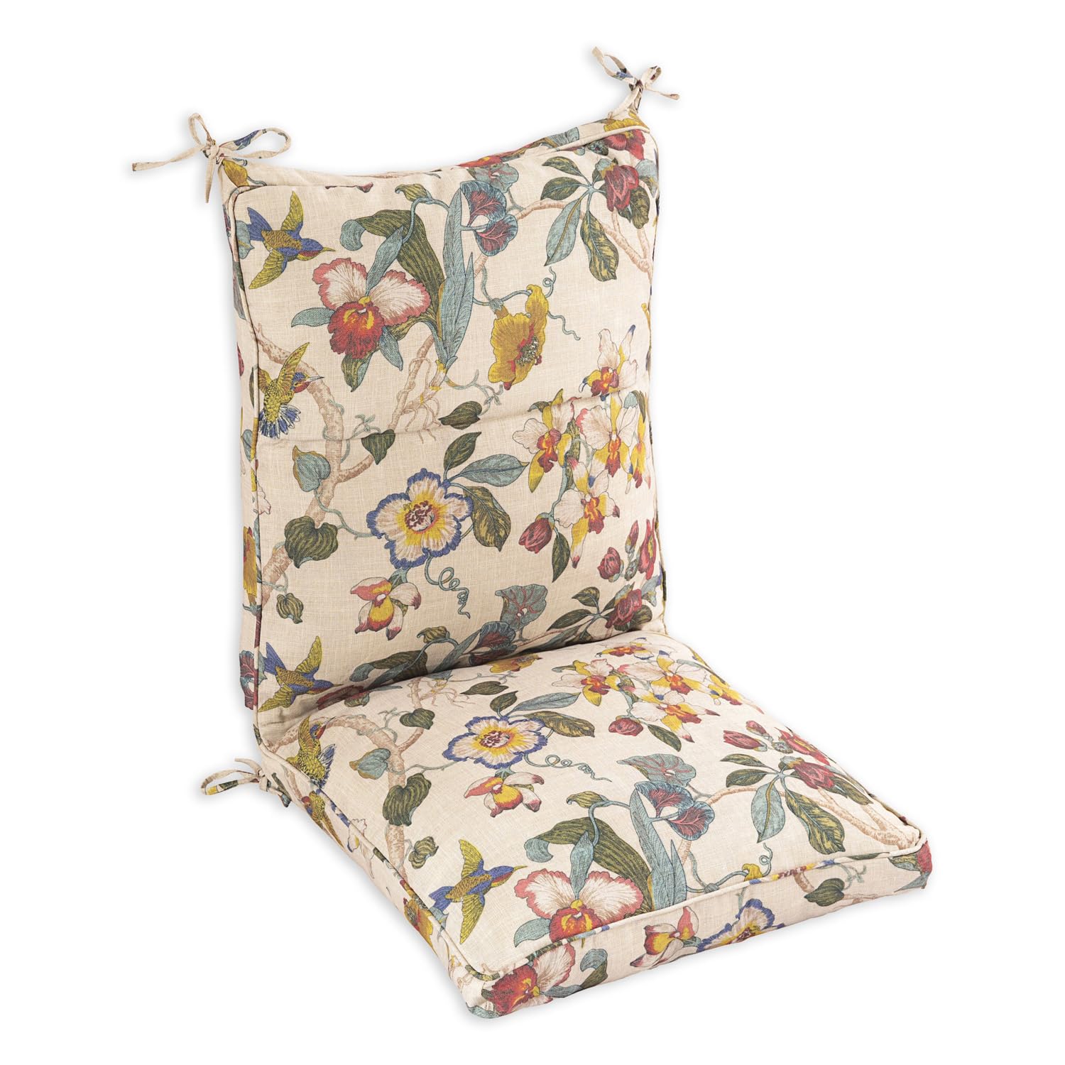 Makimoo cushion with ties for secure attachment to dining chairs