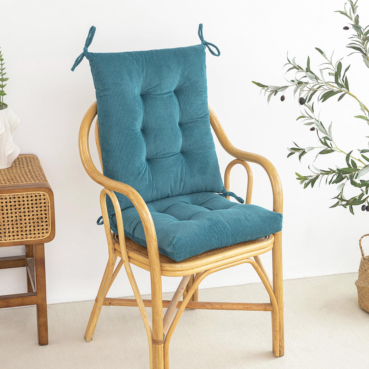 Makimoo blue rocking chair seat cushion adds plush patio seating.
