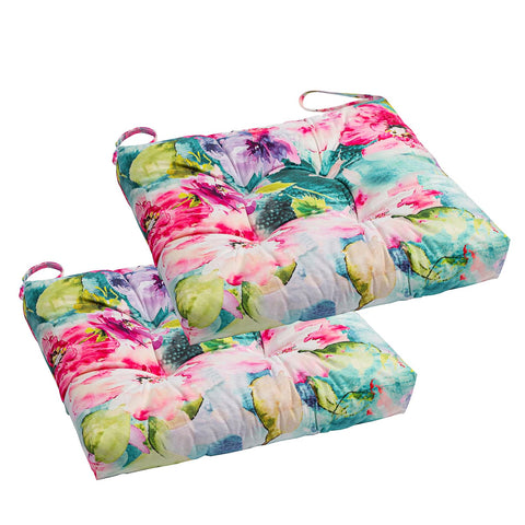 Makimoo watercolor flowers cushion for outdoor dining adds soft comfort.