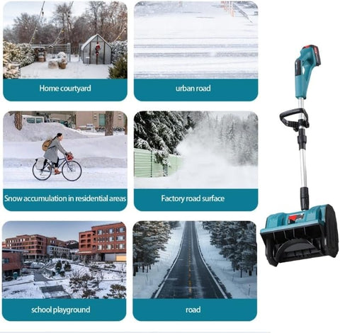 Makita-compatible snow shovel with a 12-inch intake for tight spaces.