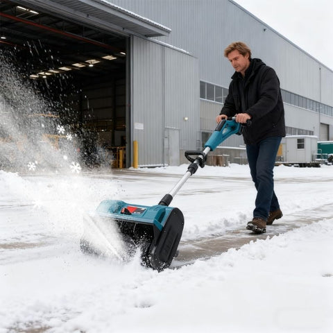 Makita-compatible snow shovel with adjustable direction plate for precise snow placement.