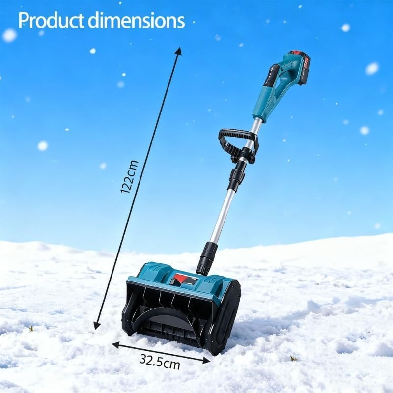 Makita-compatible snow shovel doubles as a debris blower for patios and walkways.