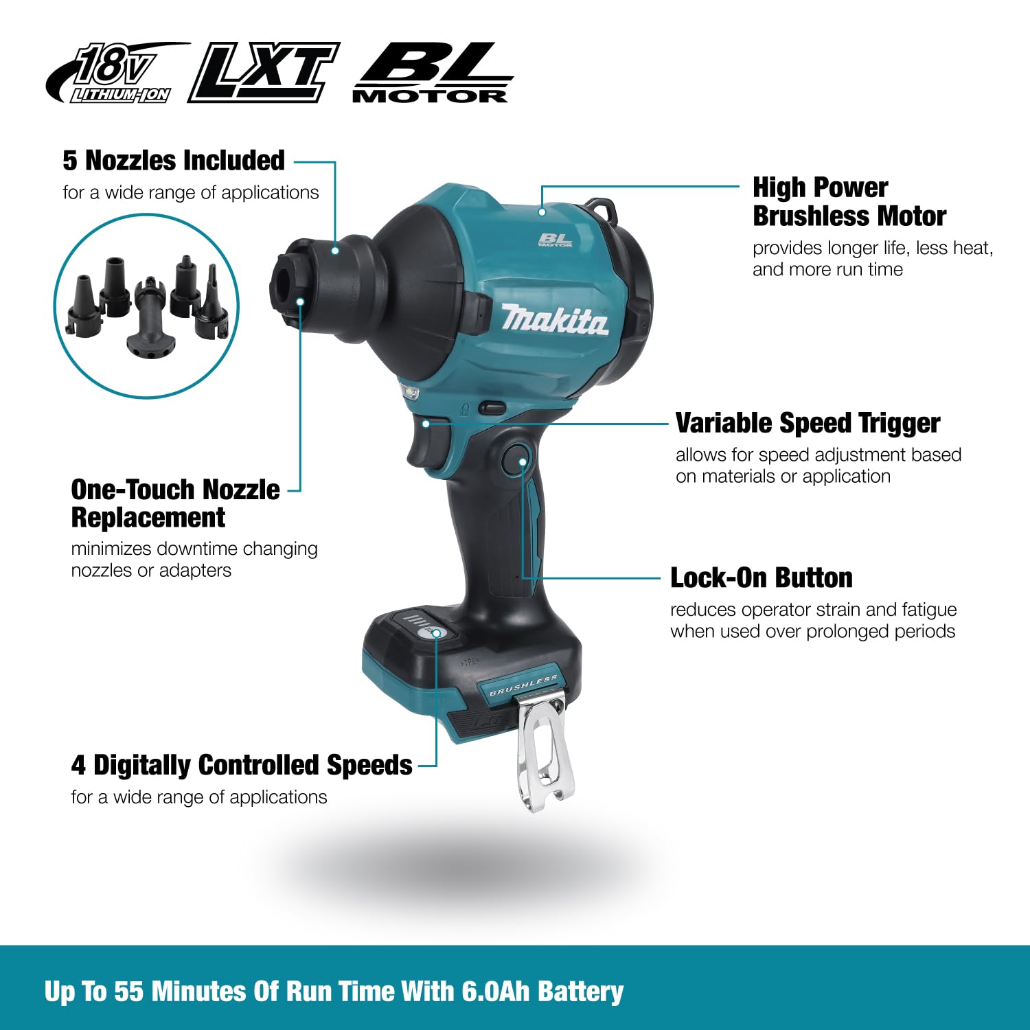 Makita DAS180Z with nozzle replacement for quick task switching