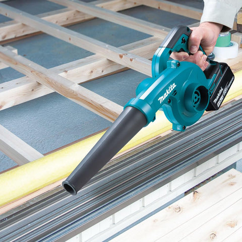 Makita DUB185Z dimensions show compact footprint for storage.