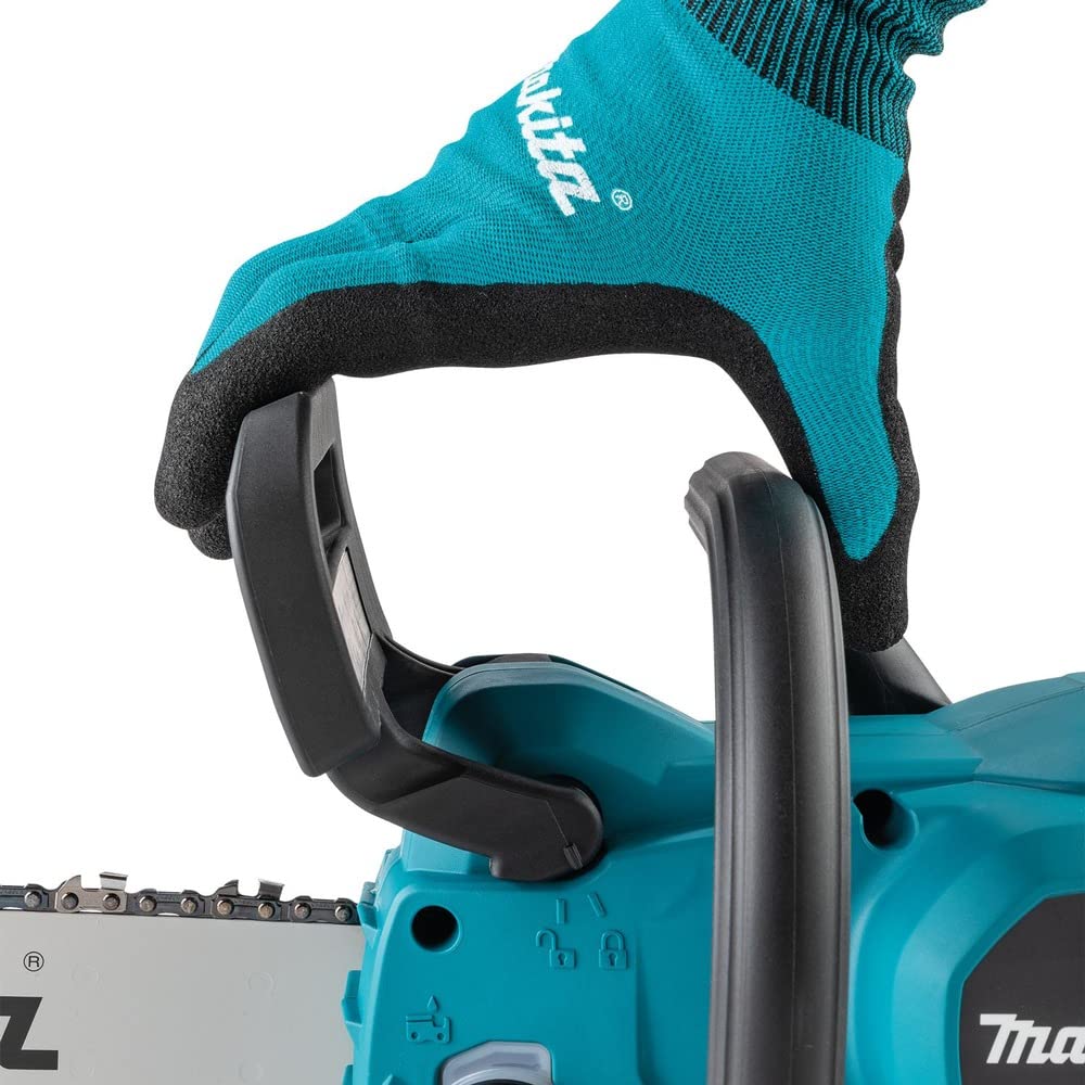 Makita XCU11Z front hand guard with chain brake for safety.
