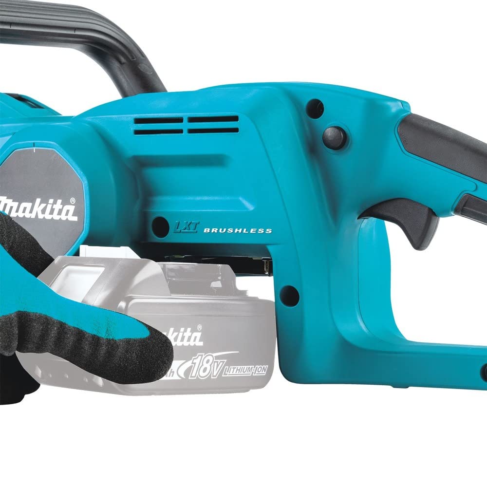 Makita XCU11Z tool-less chain adjustment for quick maintenance.