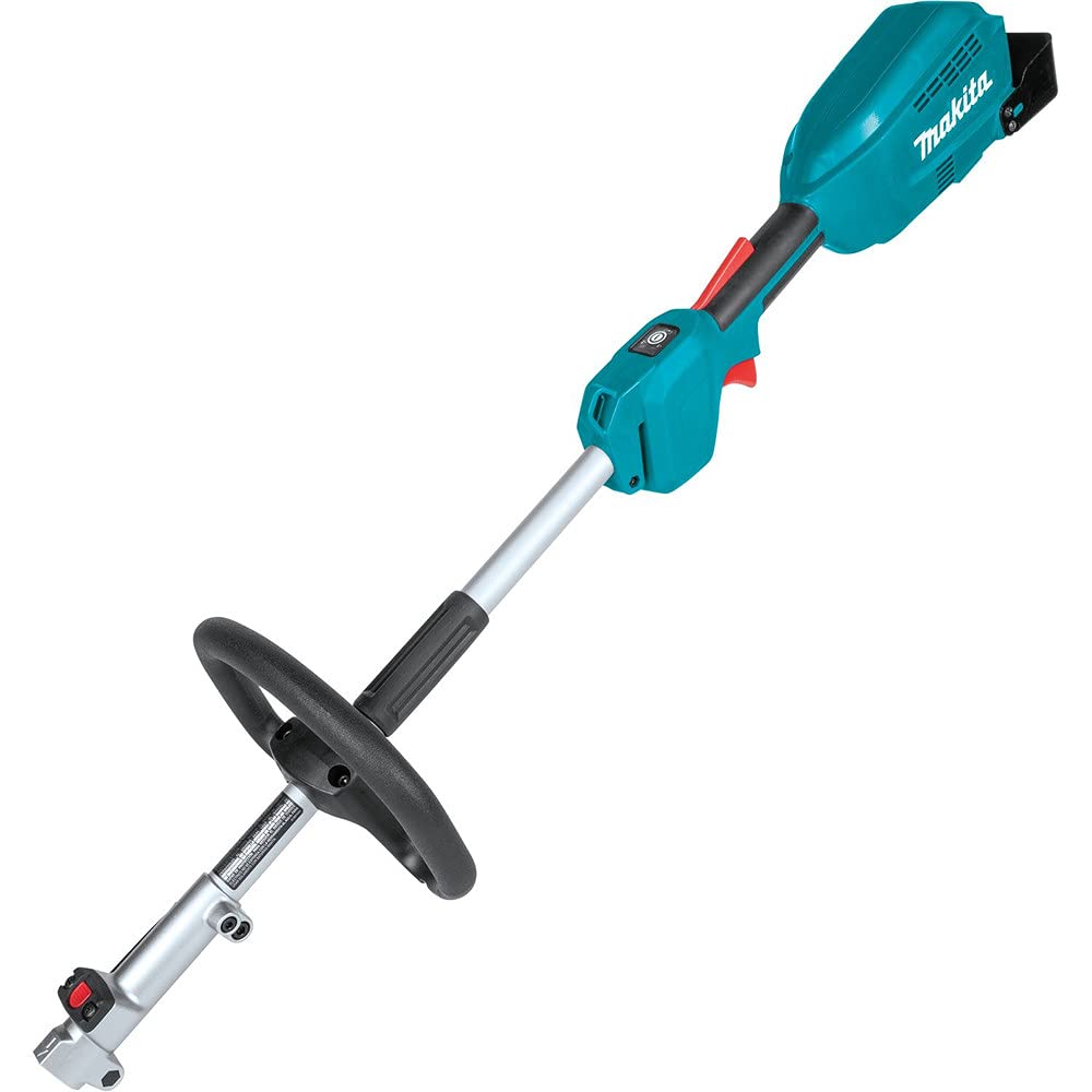 Makita XUX02SM1X4 10-inch pole saw attachment reaching high branches.