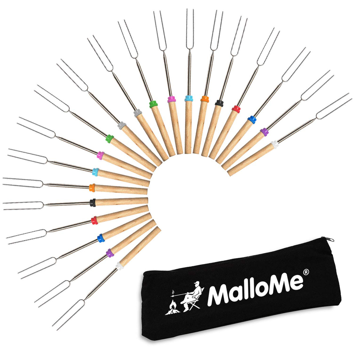 MalloMe marshmallow roasting sticks with 32-inch telescoping design for safe campfire roasting