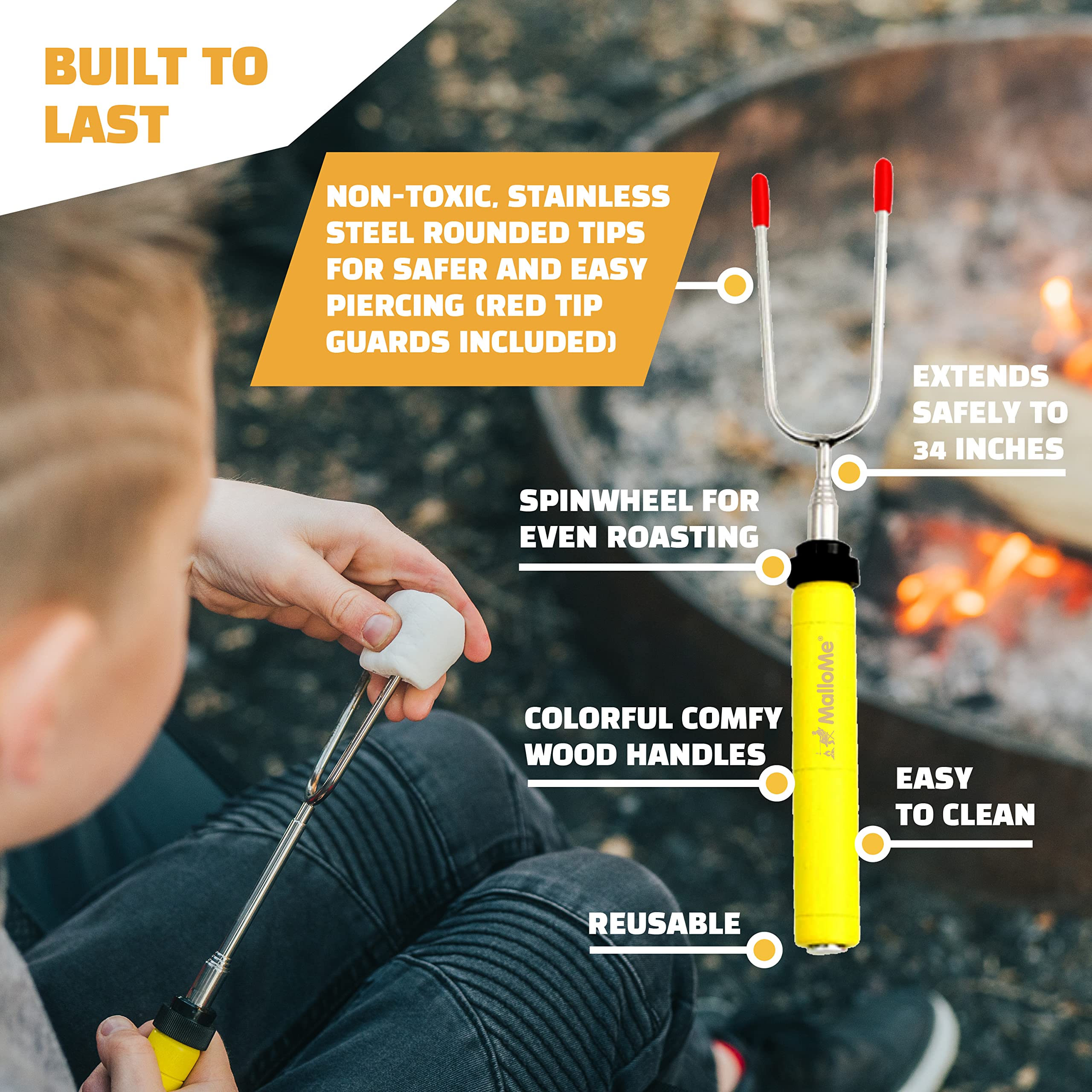 MalloMe Smores Sticks bright color tips help kids identify their sticks.