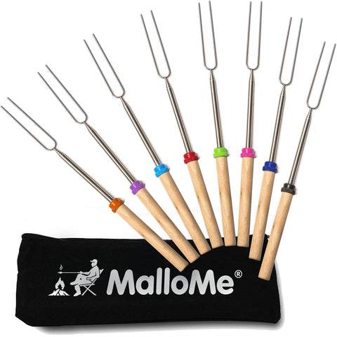 MalloMe Smores Sticks firepit 32-inch reach for safe outdoor roasting.